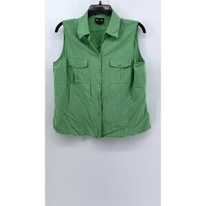 NOTATIONS Women's Green Silk Button-Up Sleeveless Top SZ L